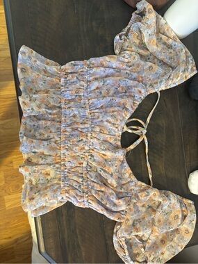 Altar'd State Lavender Floral Puff-Sleeve Cropped Top